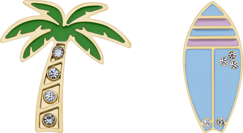 Personalization Pins Set of Two Pins: Palm Tree & Surfboard, US West Coast - Side view